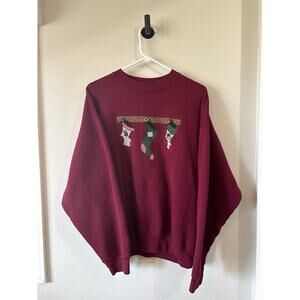 Vtg H.L. Miller Gold Crewneck Sweatshirt XL USA Appliqué Stockings Granny Core